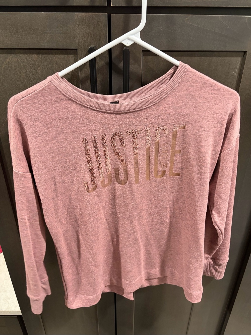 Justice Girls Size 8 Pink Glitter Logo Lace Up Back Sweatshirt